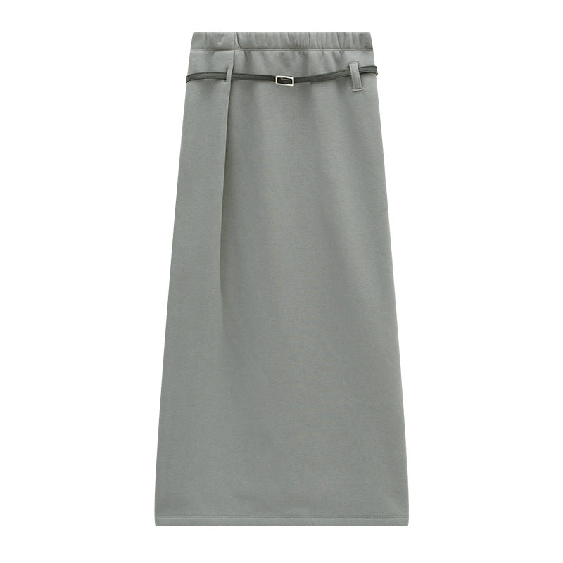 A-Line Thick Maxi Skirt with Belt