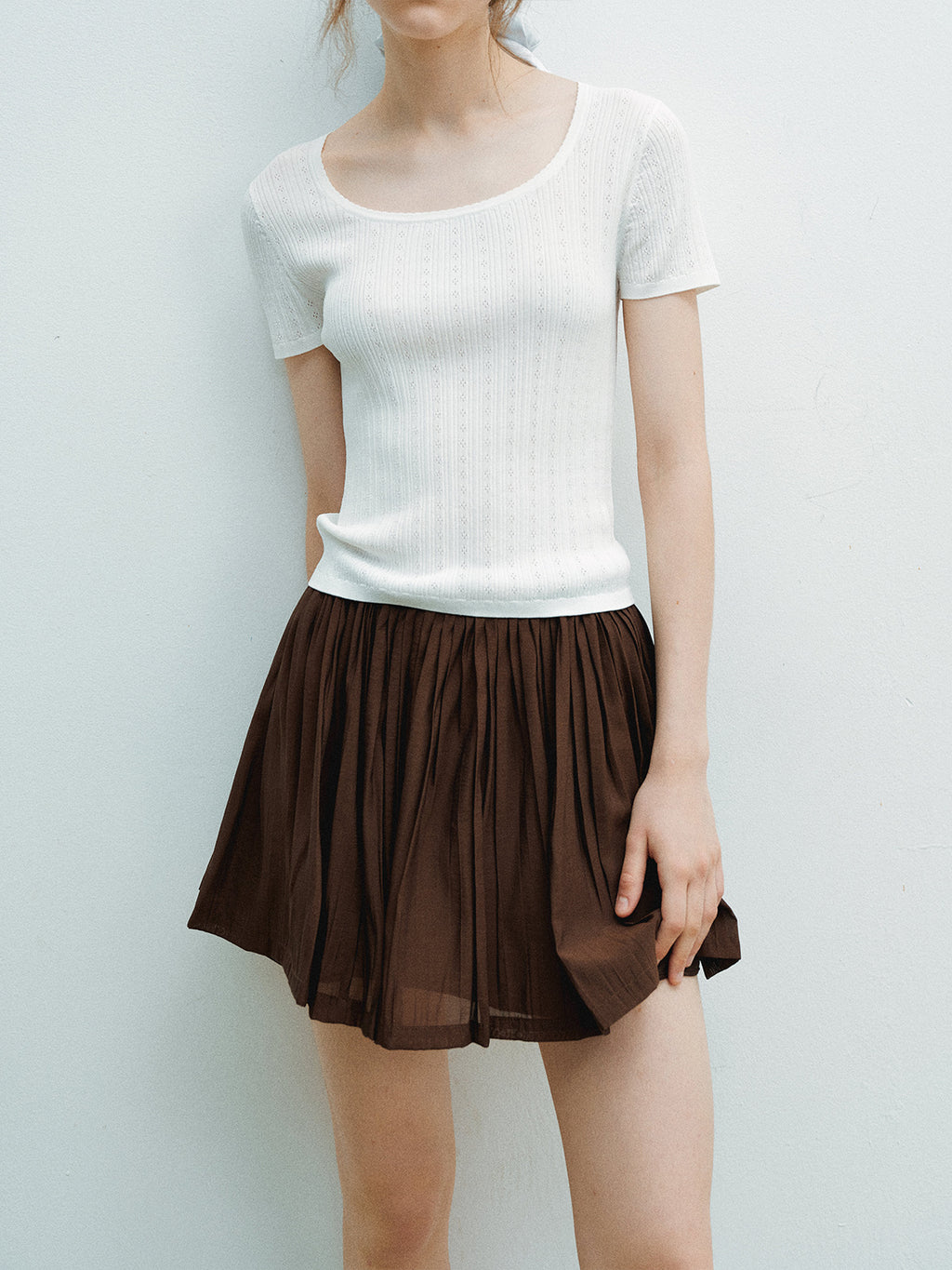 Elastic High Waist Pleated Mini Skirt