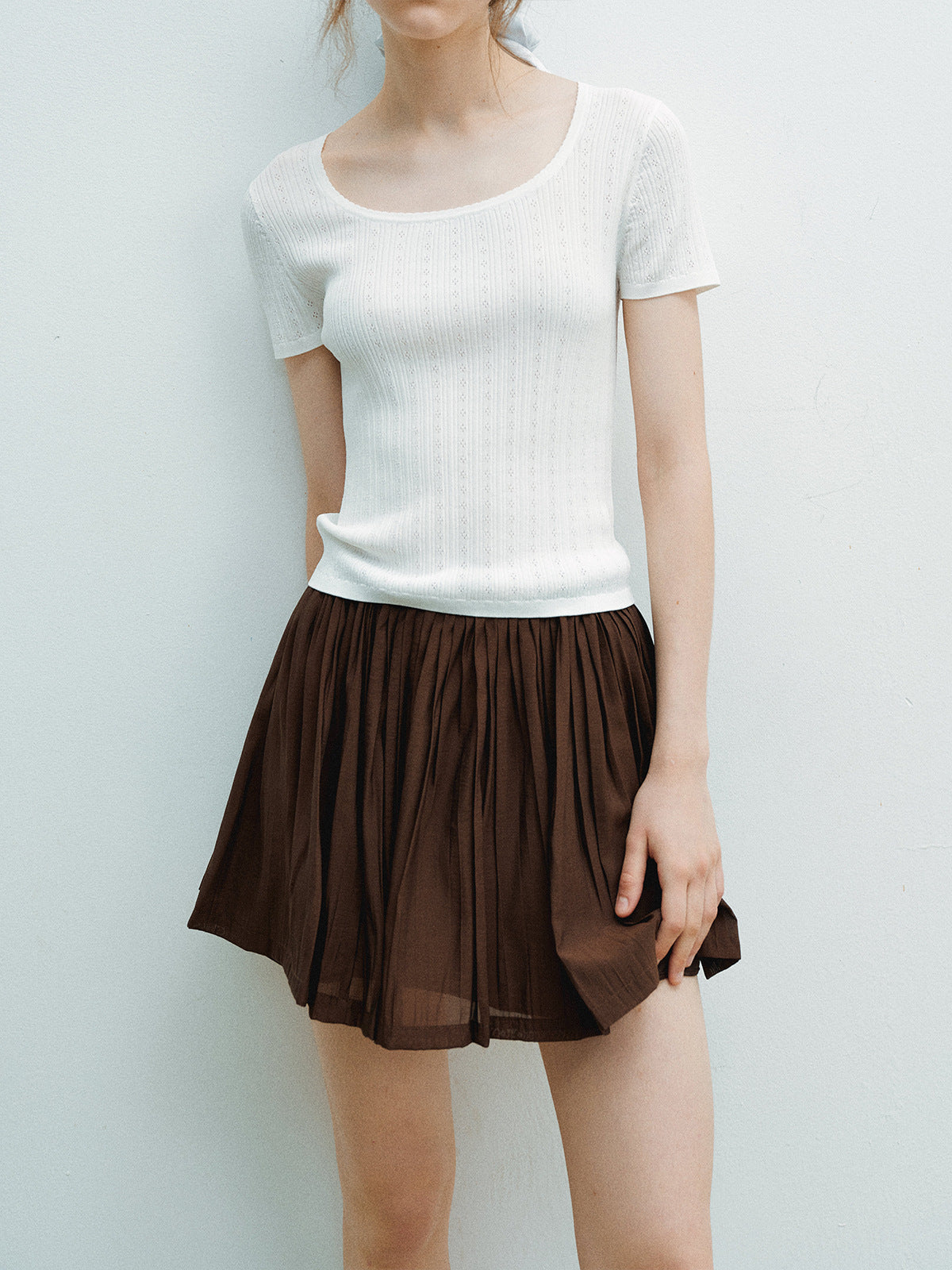 Elastic High Waist Pleated Mini Skirt