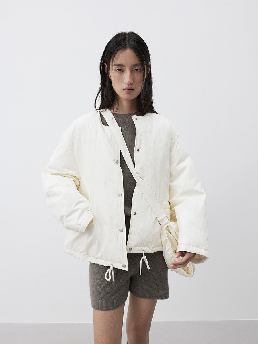 Minimal Collarless Padded Jacket with Crossbody Bag