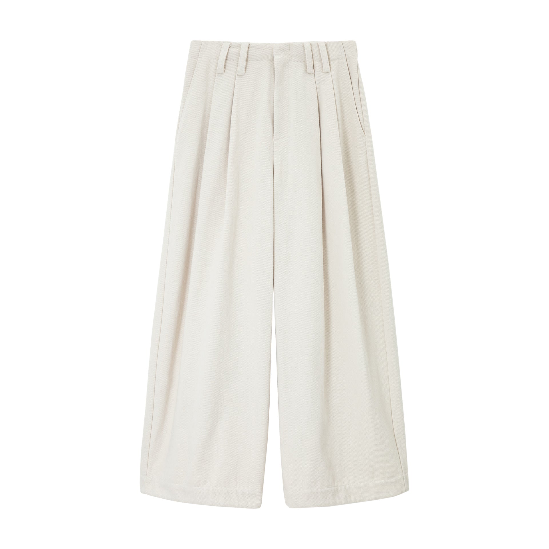 Twill Brushed Fleece Pleated Wide-Leg Pants