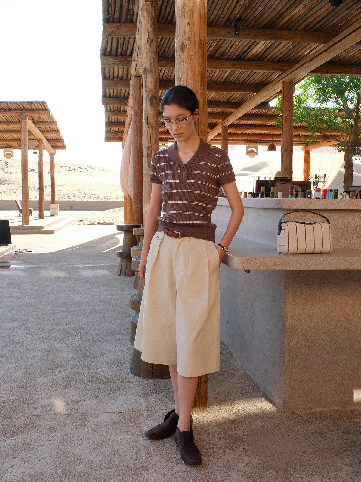 Striped V-Neck Polo Shirt