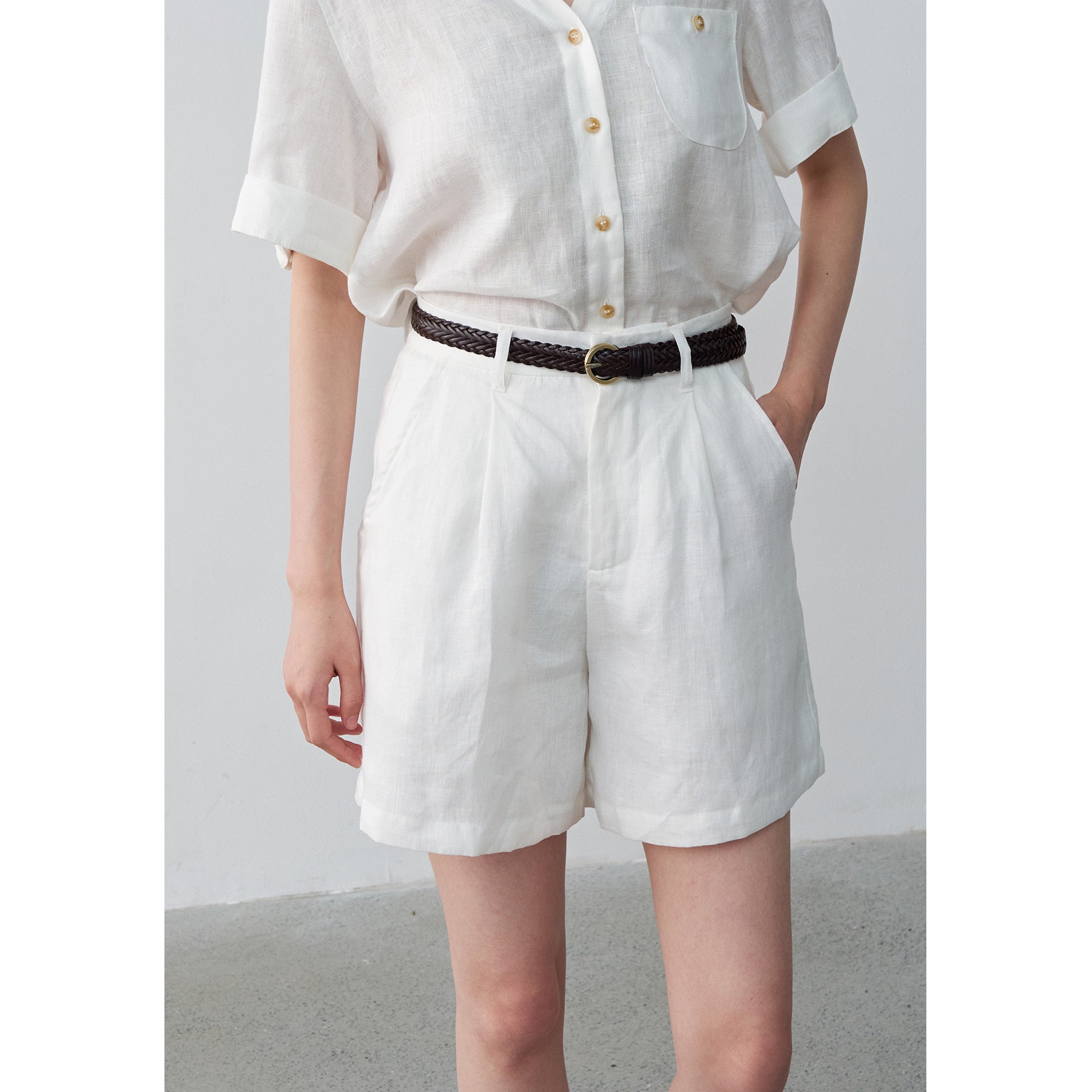 Linen Pleated Straight Casual A-Line Shorts