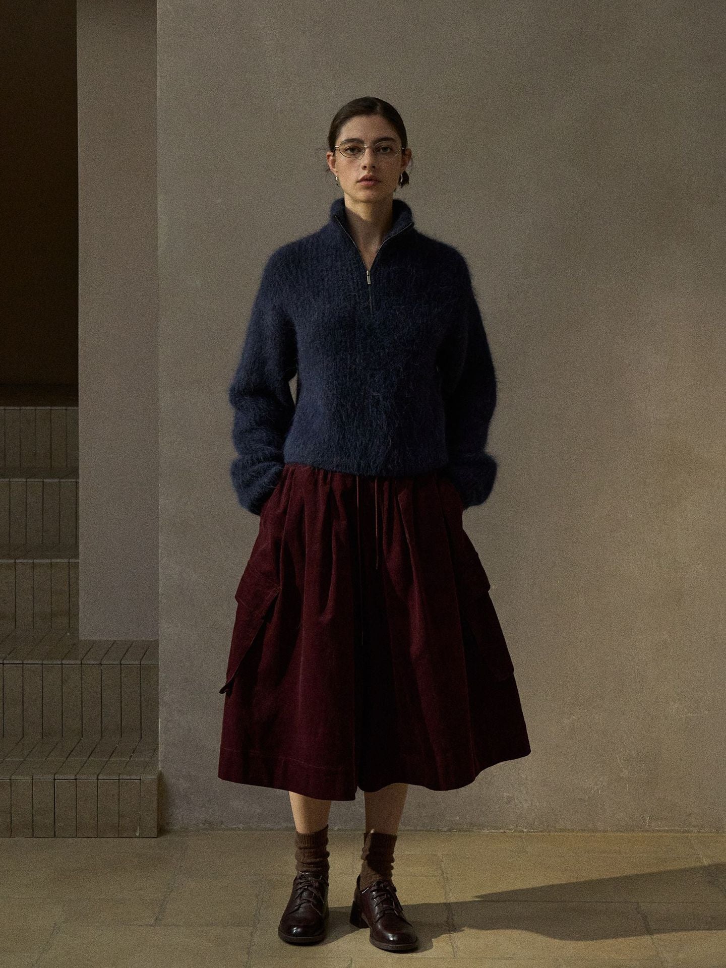 Corduroy Workwear Fit Comfortable Midi Skirt Pants
