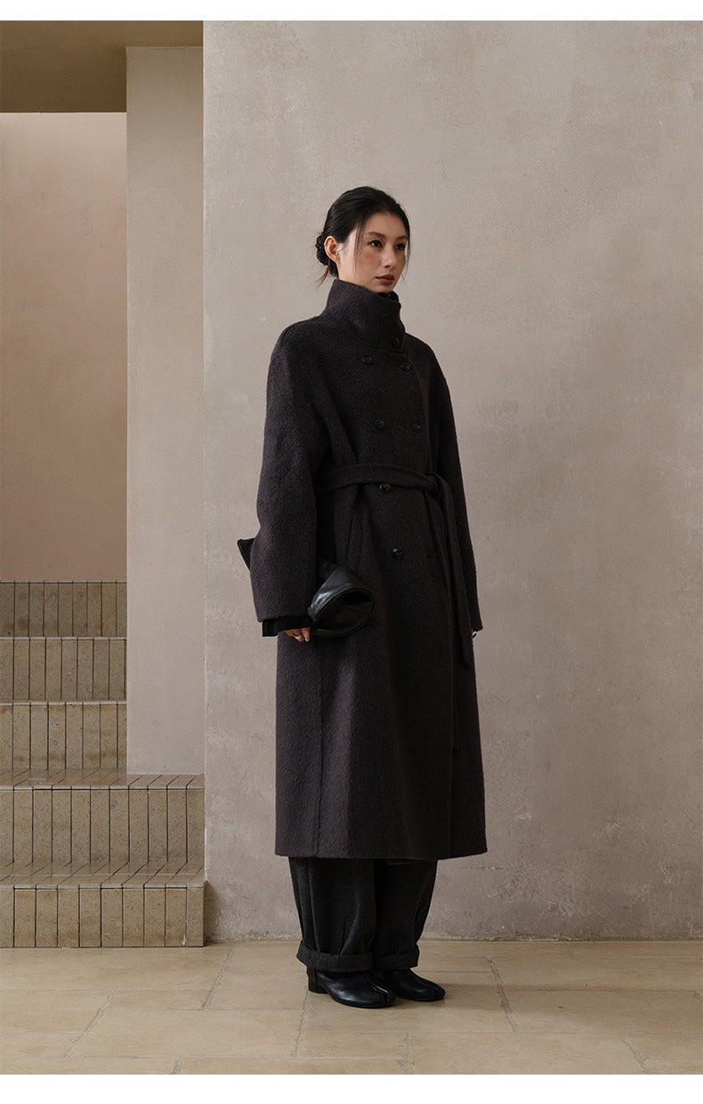 Double-Breasted Long Belt Double-Sided Alpaca Wool Cashmere Coat