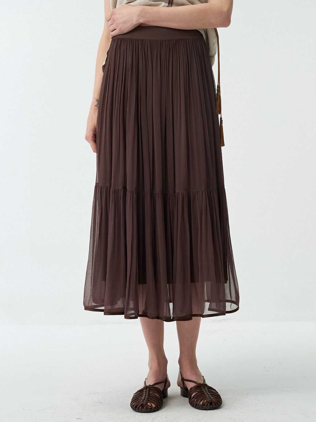 Lightweight Flowing Pleated Umbrella Midi Skirt