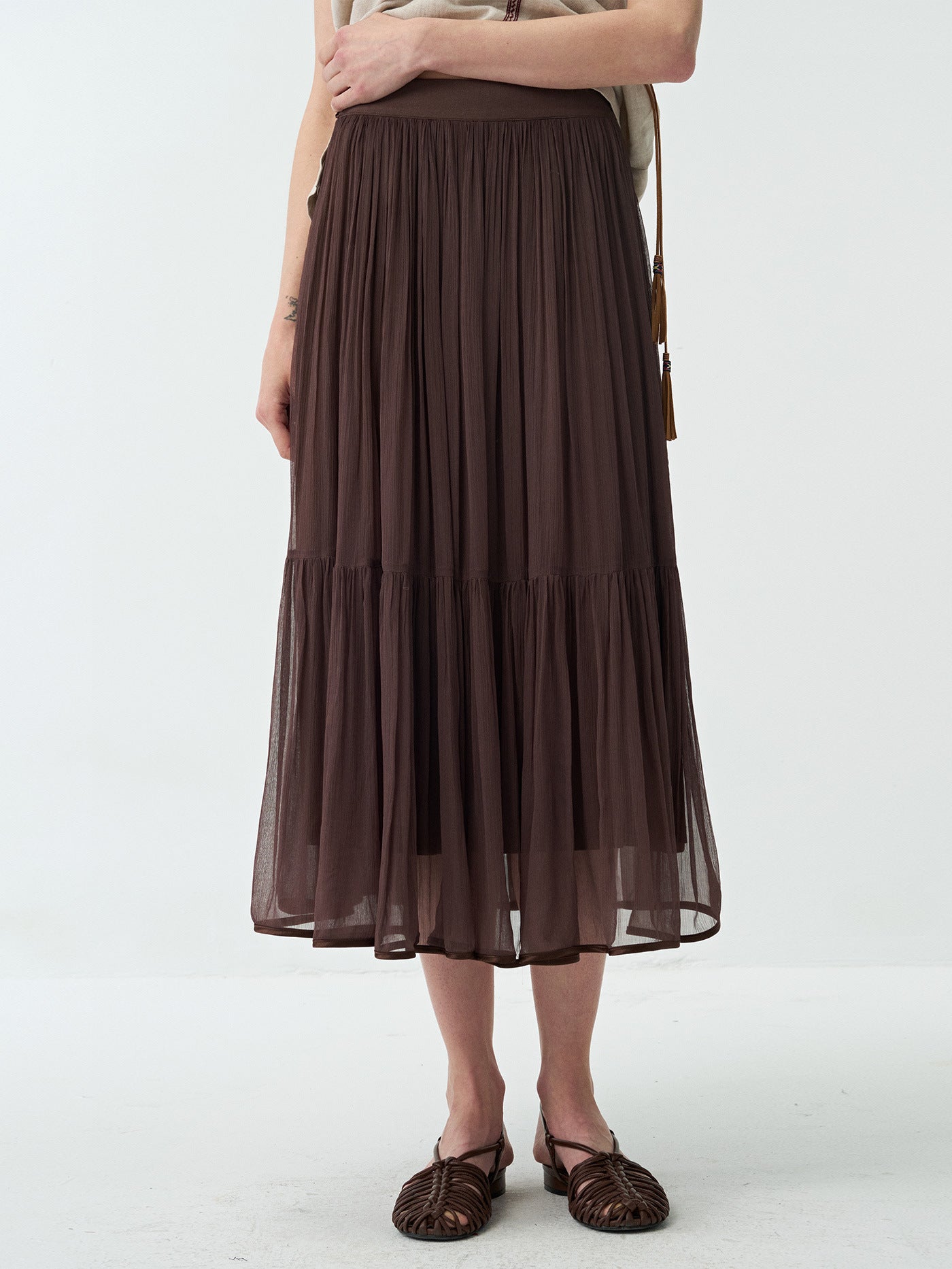 Lightweight Flowing Pleated Umbrella Midi Skirt