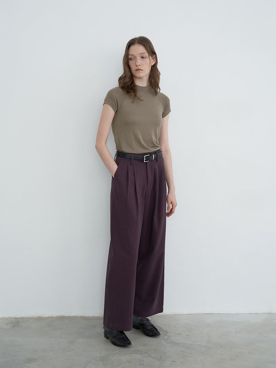 High-Waist Straight-Leg Dress Pants with Belt