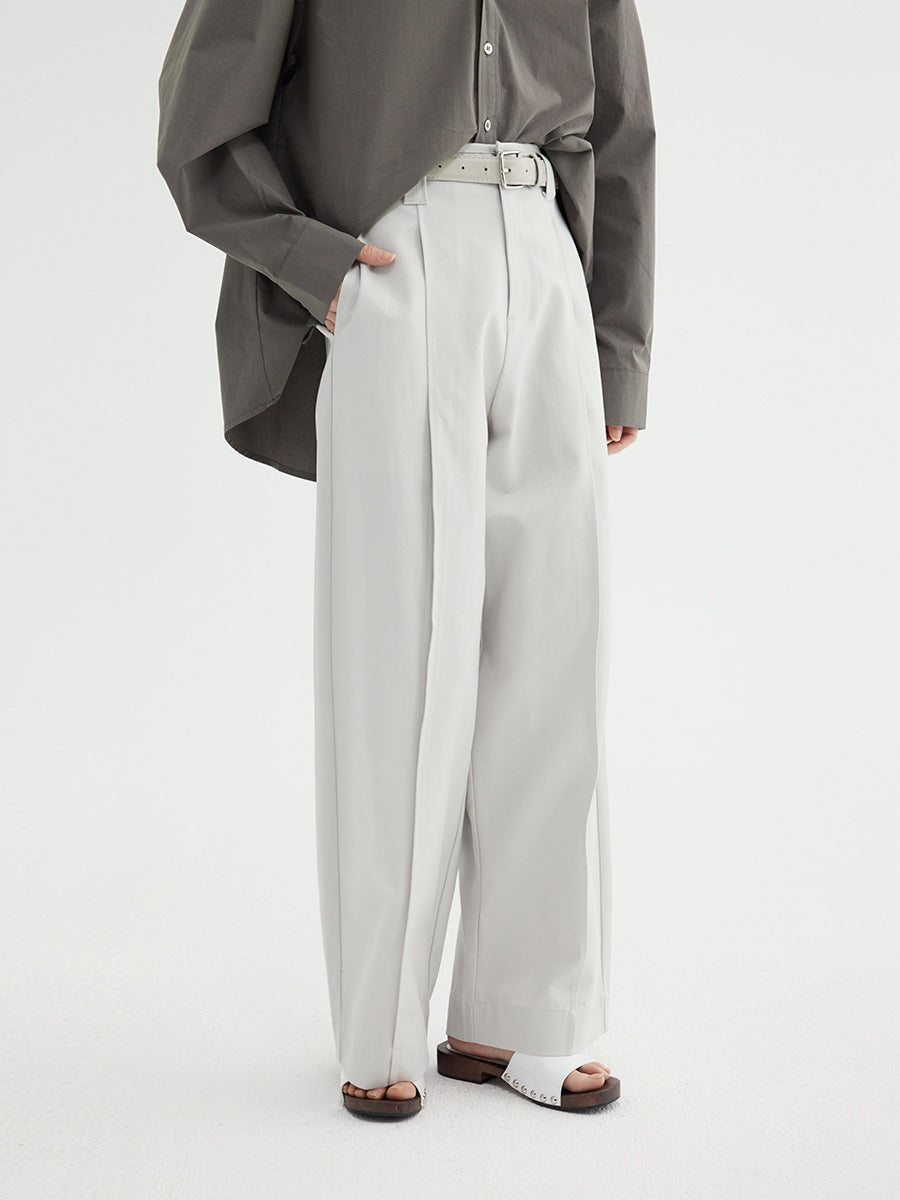 High Waist Double Pleated Straight Leg Tencel Trousers with Belt