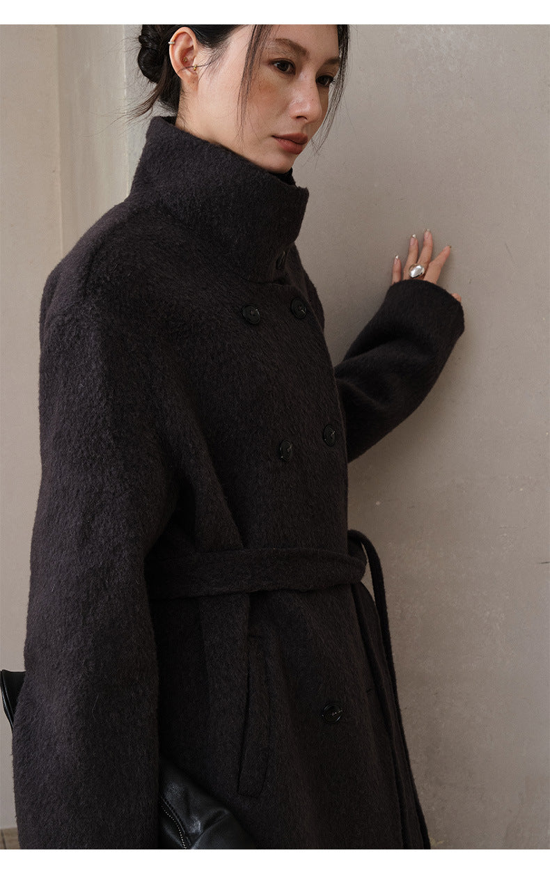 Double-Breasted Long Belt Double-Sided Alpaca Wool Cashmere Coat