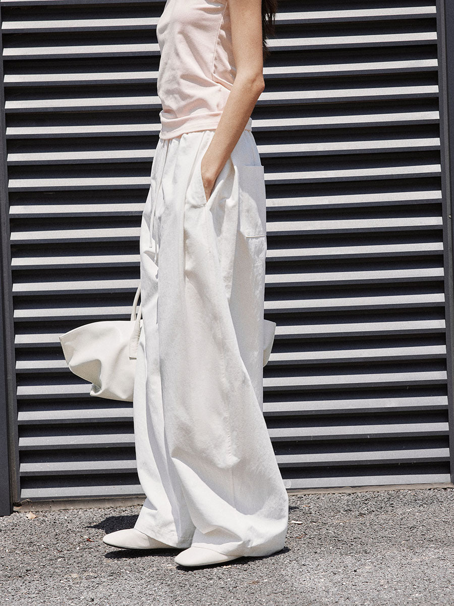 Elastic Waist Drawstring Curved Casual Pants