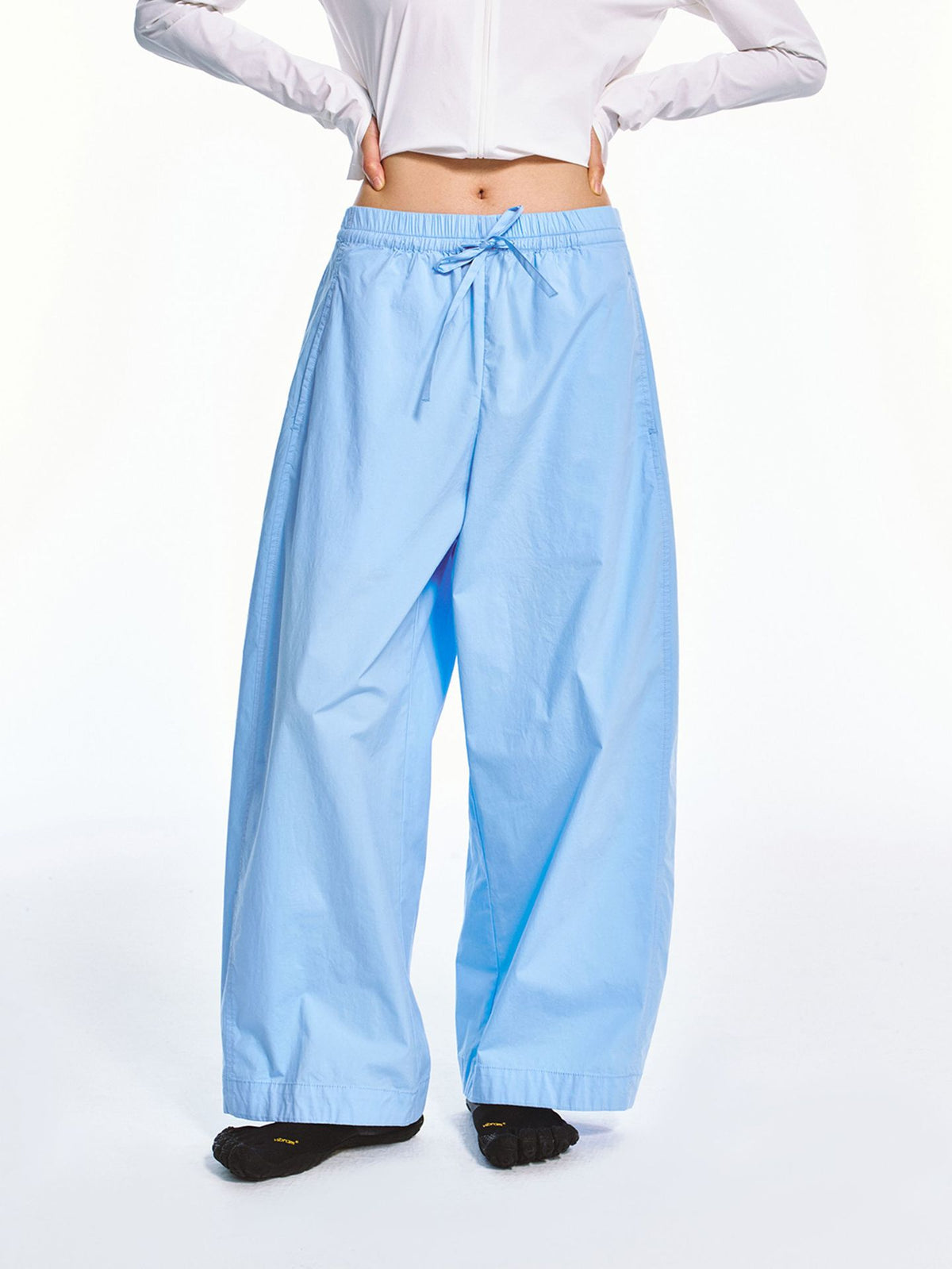 Cotton Drawstring Elastic Waist Baggy Wide-Leg Pants
