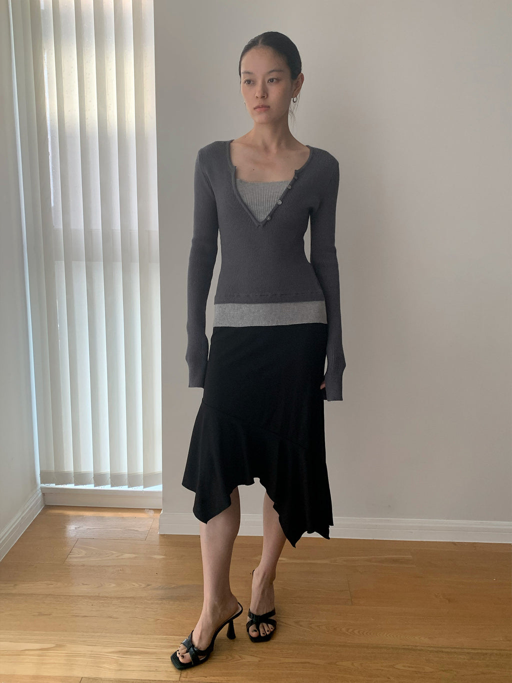 Illusion Two Tops V-Neck Ribbed Long Sleeve Top