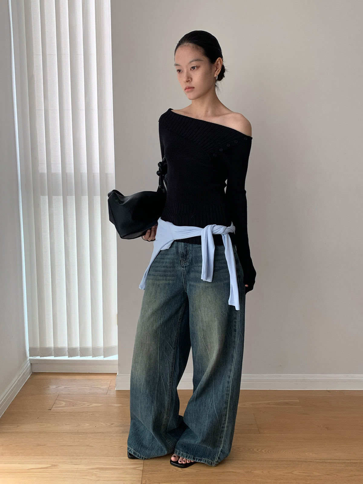 Off-the-shoulder Long Sleeve Knitted Stylish Sweater