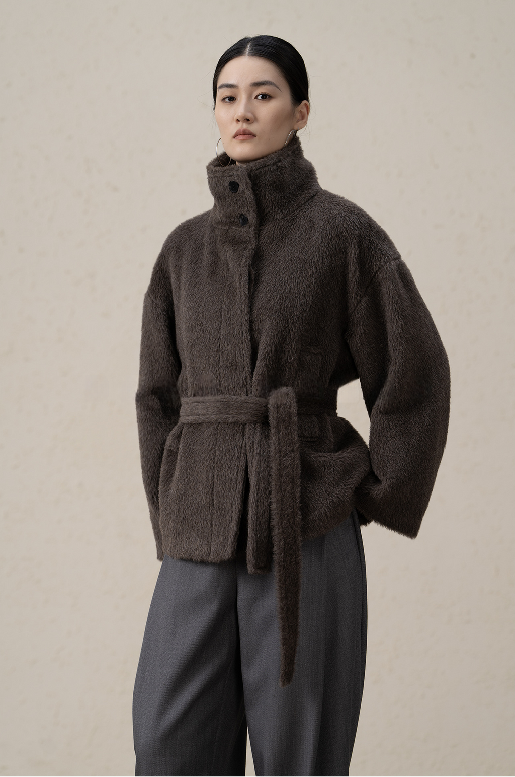 Suri Alpaca & Wool Lace-Up Downy Short Coat
