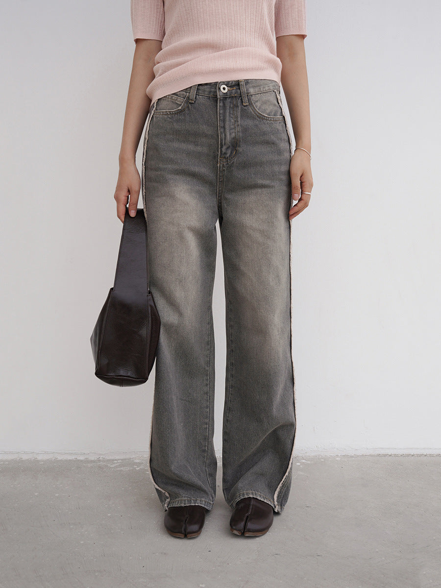 Distressed Colorful Sides Straight Leg Jeans