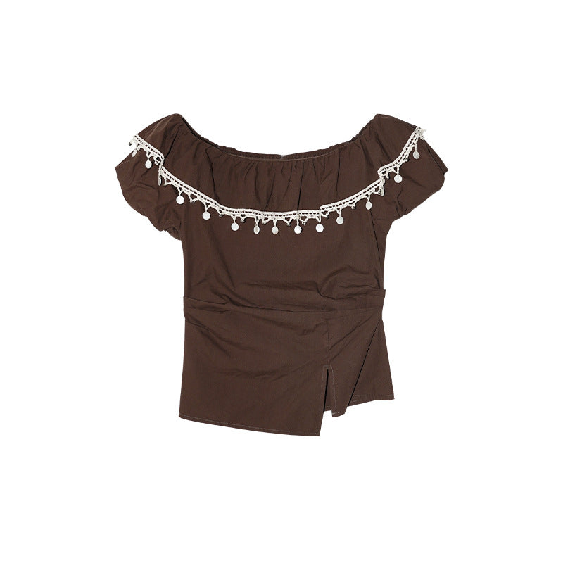 Off-Shoulder Lace Trim Top