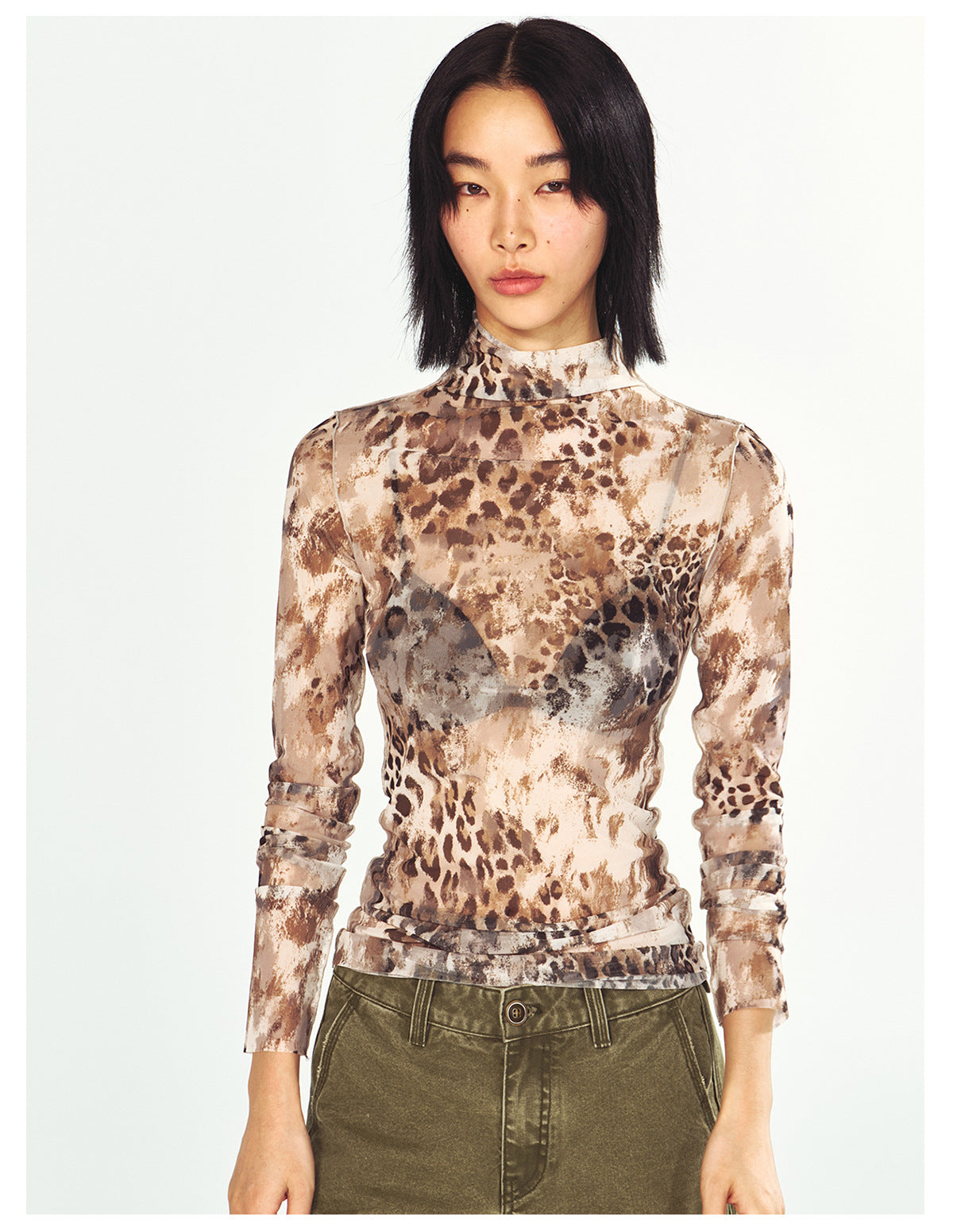 Vintage Style Print Mesh Base Layer Long-sleeve Top