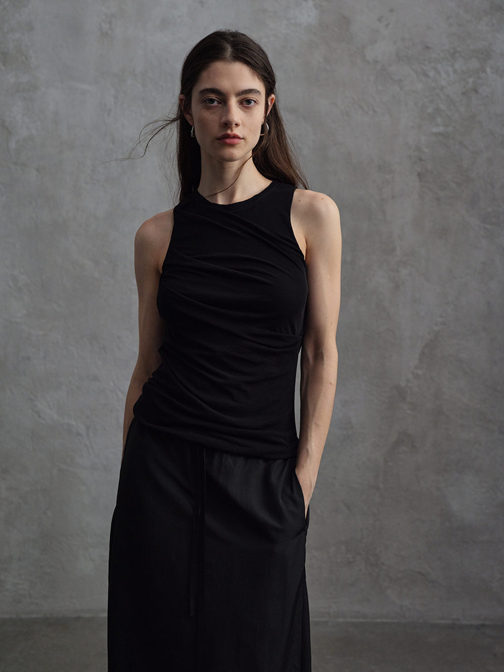 Asymmetrical Pleated Tank Top