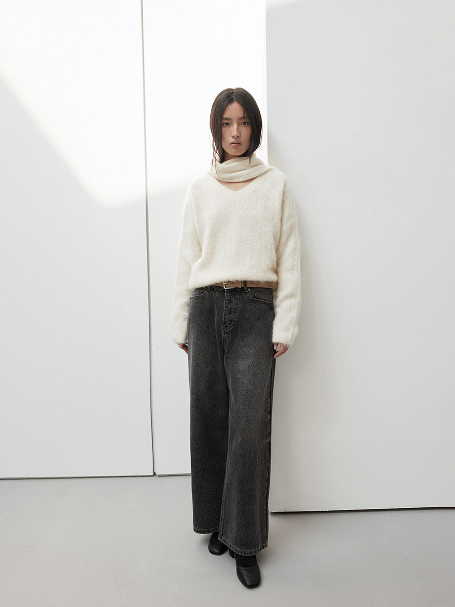 High-Rise Straight-Leg Washed Jeans