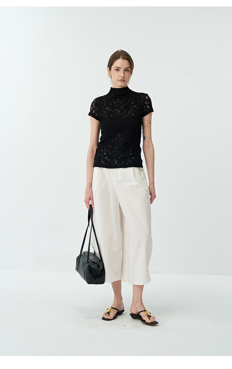 Minimalist Curved Pleated Lightweight Breathable Wide-leg Pants