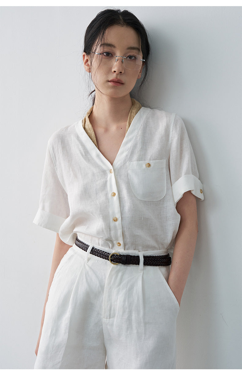 Linen Pleated Straight Casual A-Line Shorts