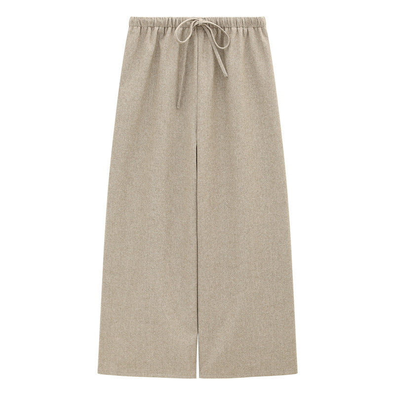 Wool-Blend Relaxed Wide-Leg Drawstring Pants