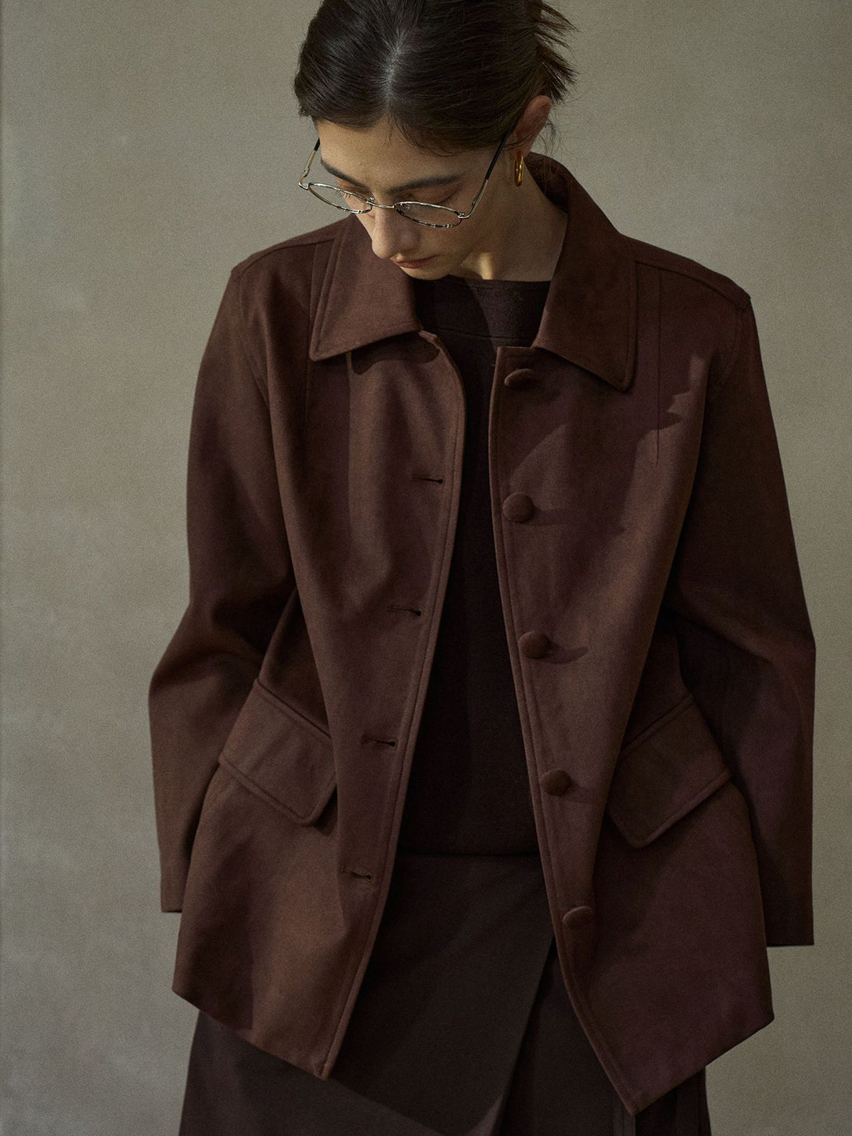 Minimalist Faux Suede Button-Up Jacket