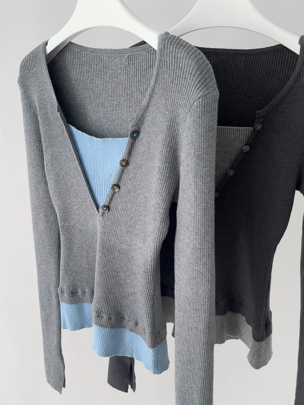 Illusion Two Tops V-Neck Ribbed Long Sleeve Top
