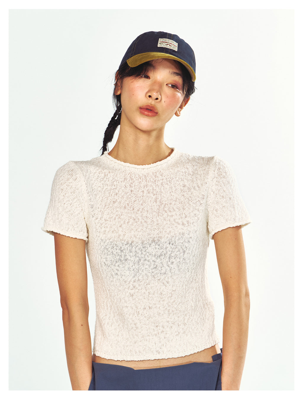 Textured Cotton Half-turtleneck Short-sleeve Knit t-Shirt