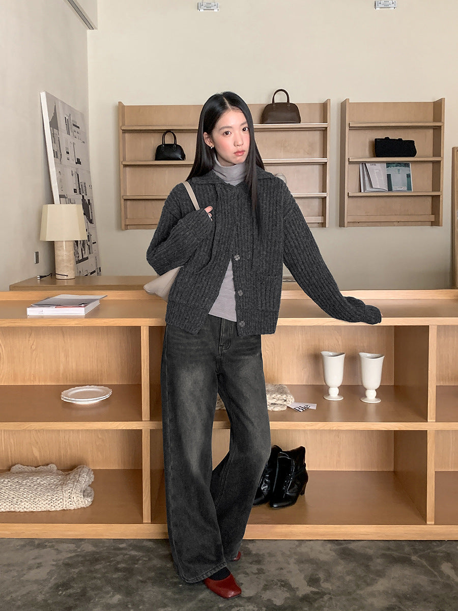 Washed High-Waist Straight-Leg Flared Jeans