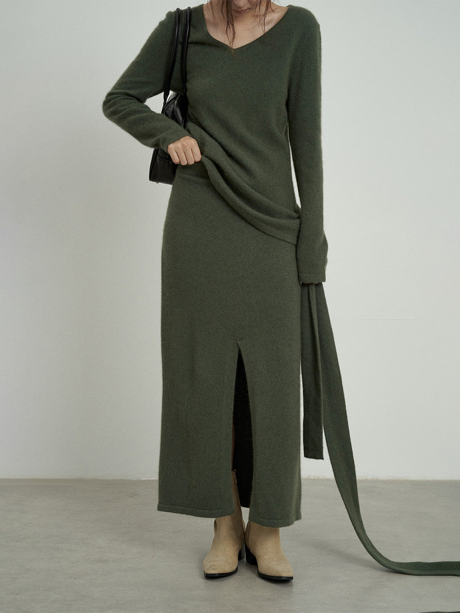 Front Slit High Waist Knit Mermaid Maxi Skirt