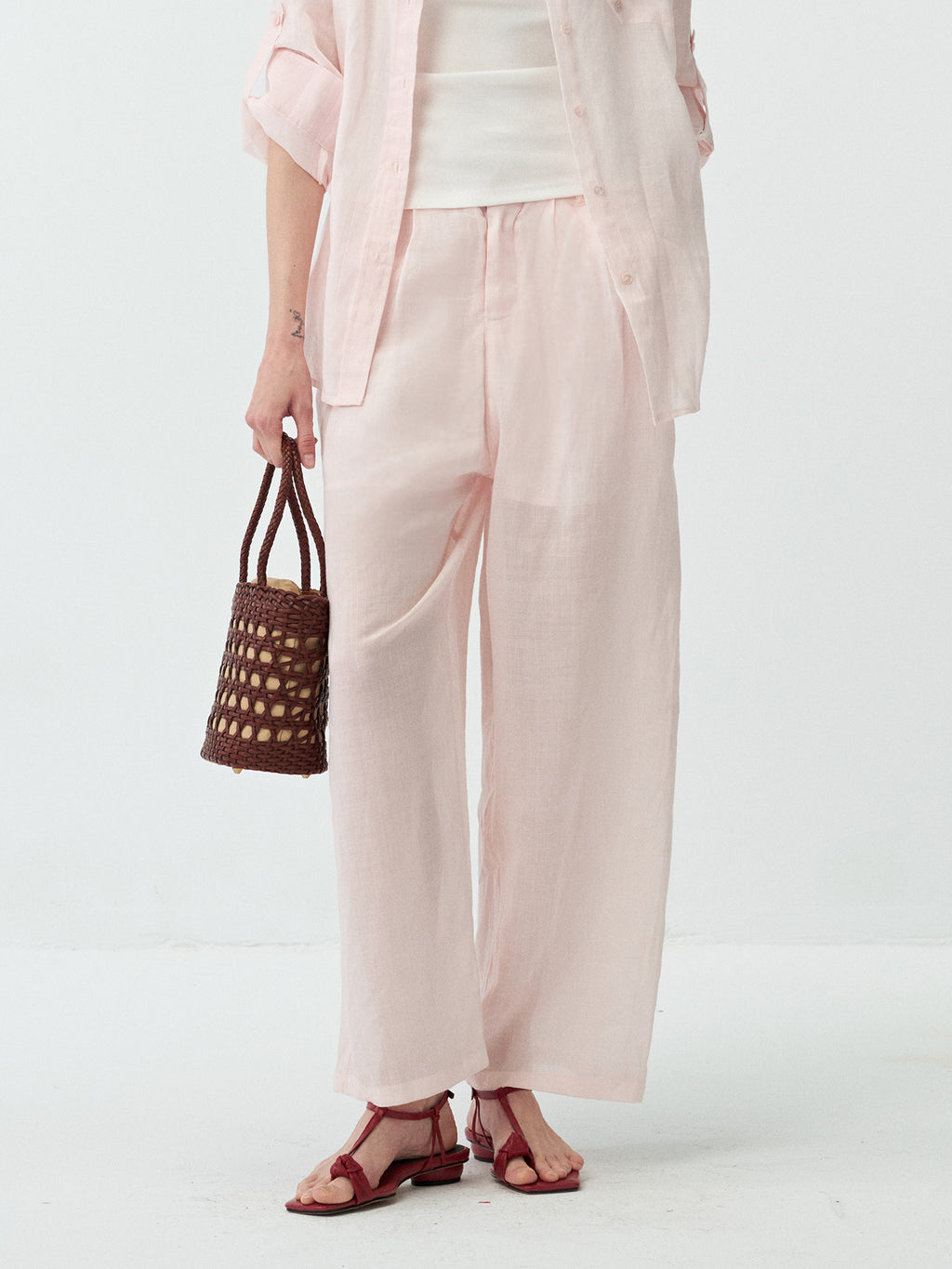 Sheer Linen Wide-leg Pants