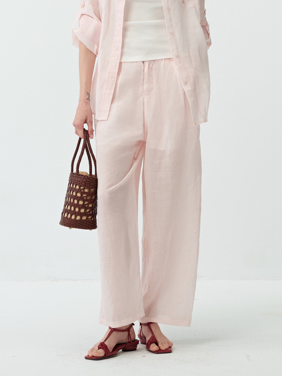 Sheer Linen Wide-leg Pants
