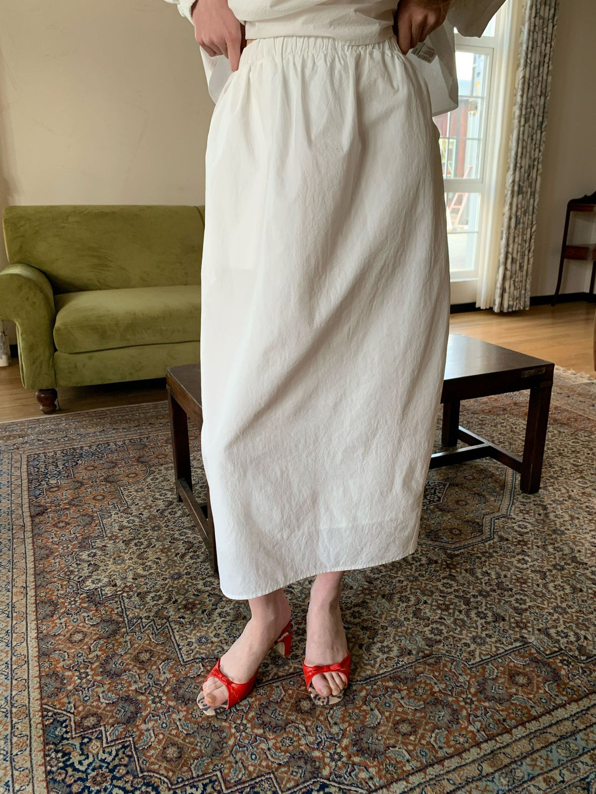 Elastic Waist Bubble Hem Midi Skirt