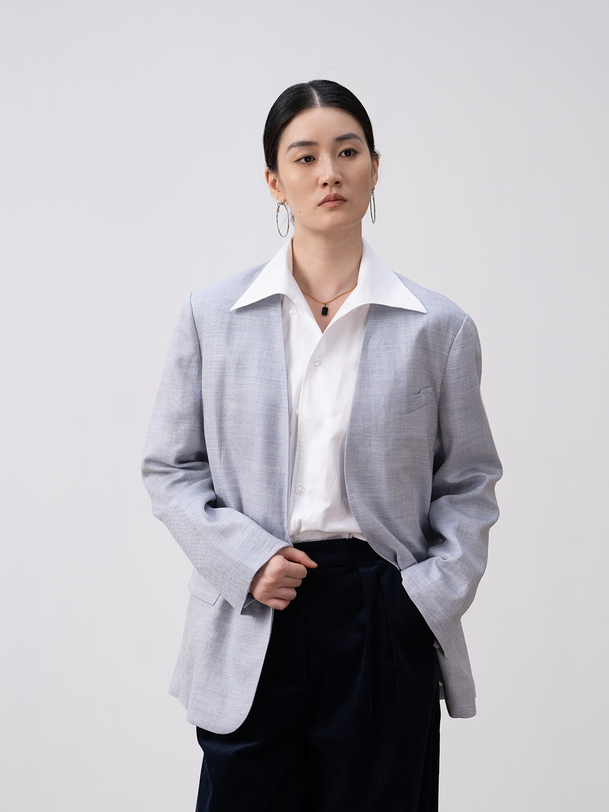 Premium Ramie Loose Oversized Suit Blazer and V-Neck Top