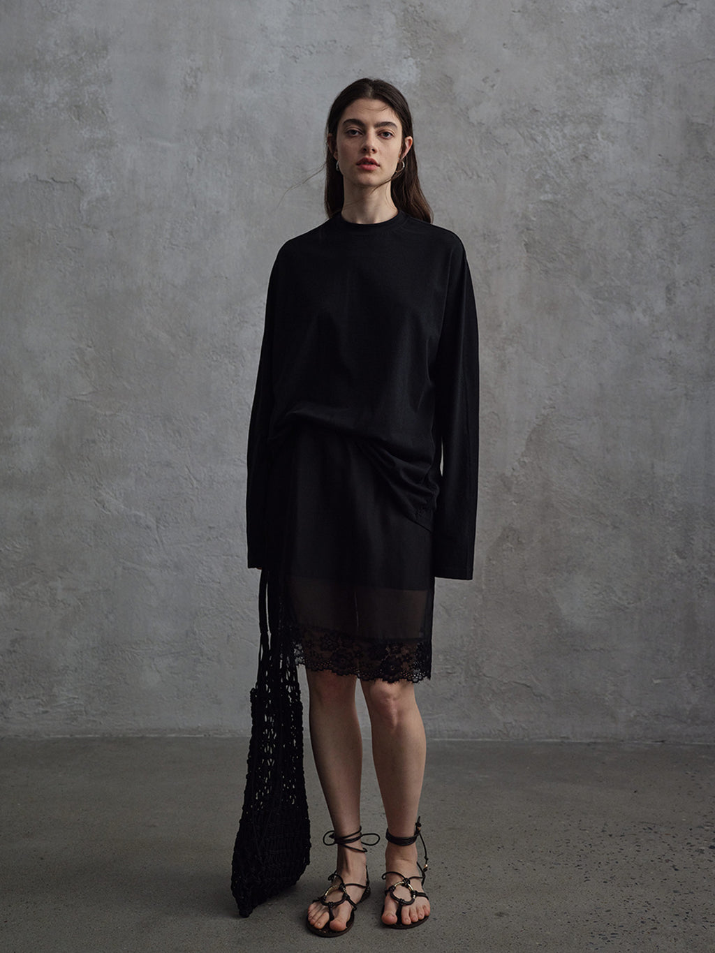 Mulberry Silk Lace Elastic Waist Midi Skirt
