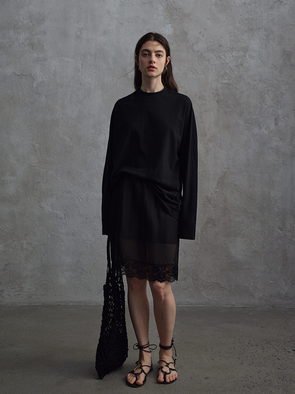 Mulberry Silk Lace Elastic Waist Midi Skirt