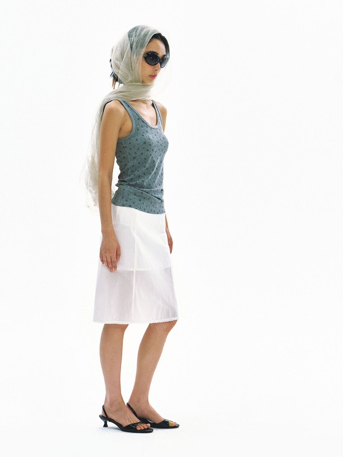 Linen Silk Straight Midi Skirt