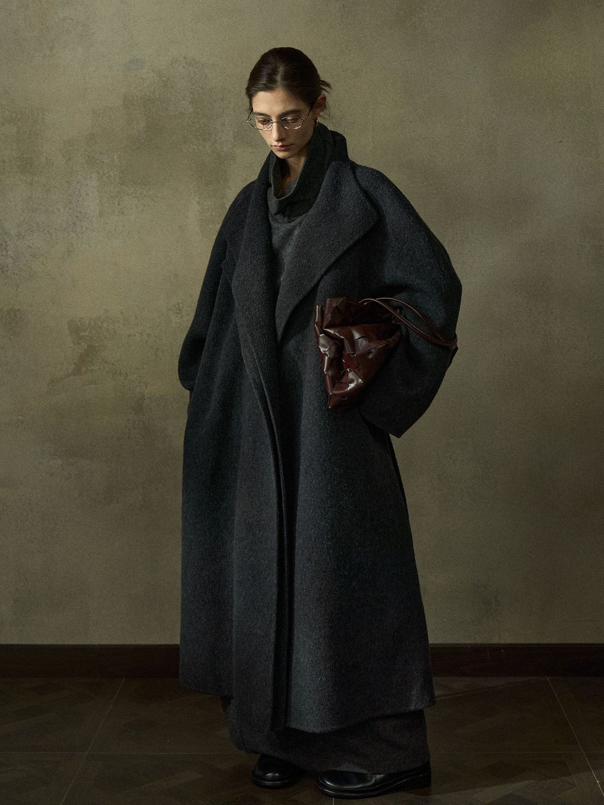 Double-collar Textured Wool Coat