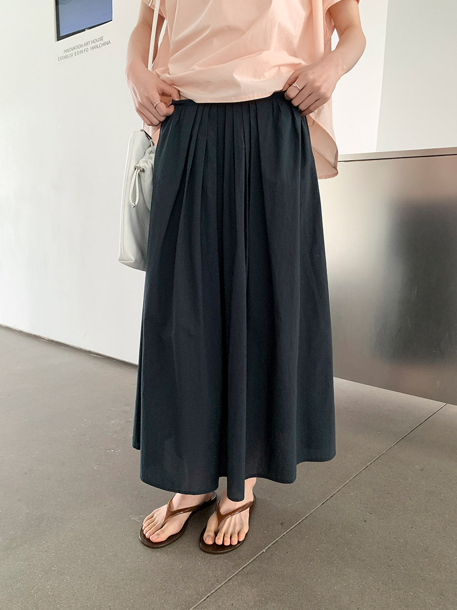Gathered Pleated A-Line Maxi Skirt