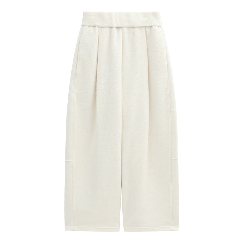 Minimalist Warm High-Waist Wool Wide-Leg Barrel Pants