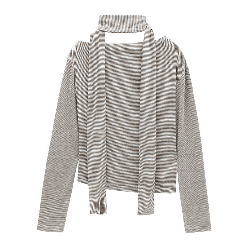 Asymmetric Off-Shoulder Draped Knit Top with Scarf