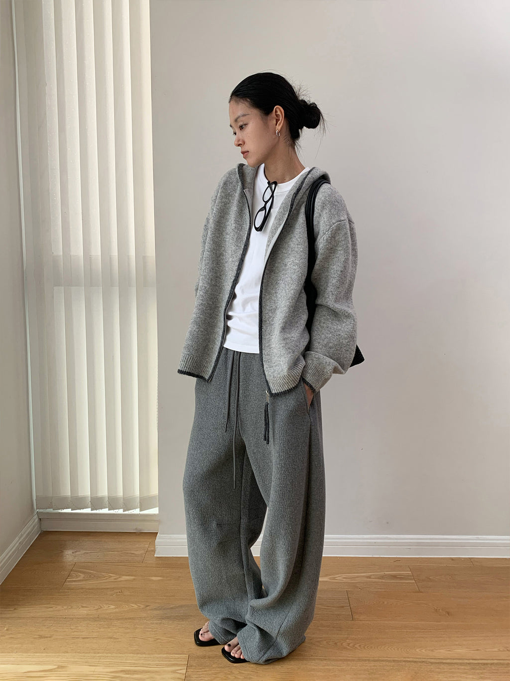 Drawstring Wide Leg Textured Sweatpants