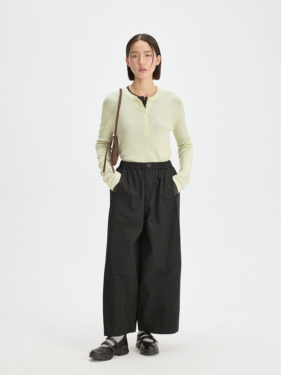 Elastic Waist Barrel Wide Leg Pants