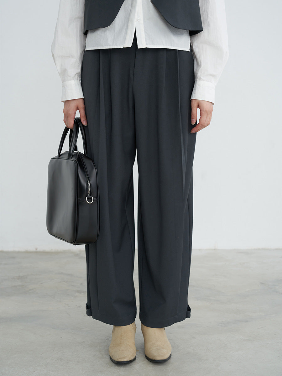 High Waist Pleated Straight Leg Trousers