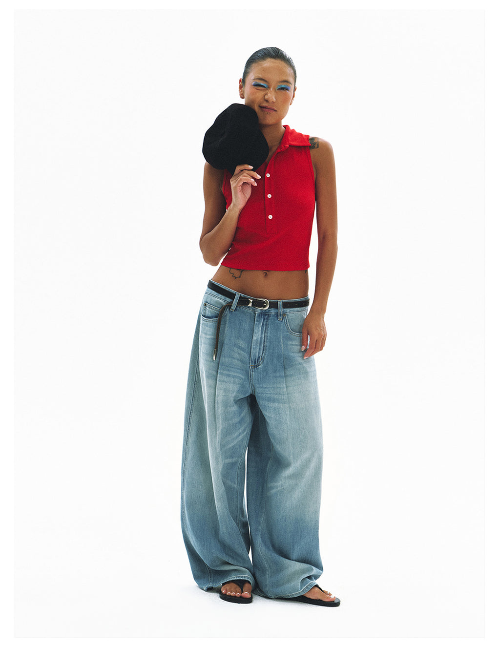 Sleeveless Polo Collar Crop Top