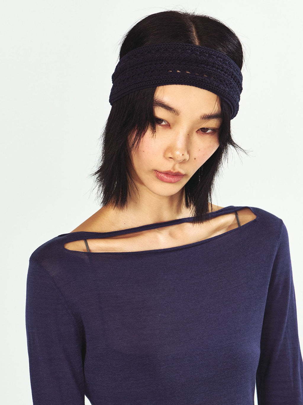 Open Front Cut Long-Sleeve Knit Top