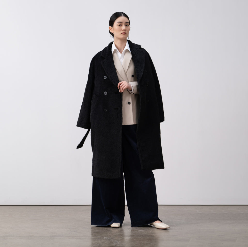 Merino Wool Fluffy Belted Long Coat
