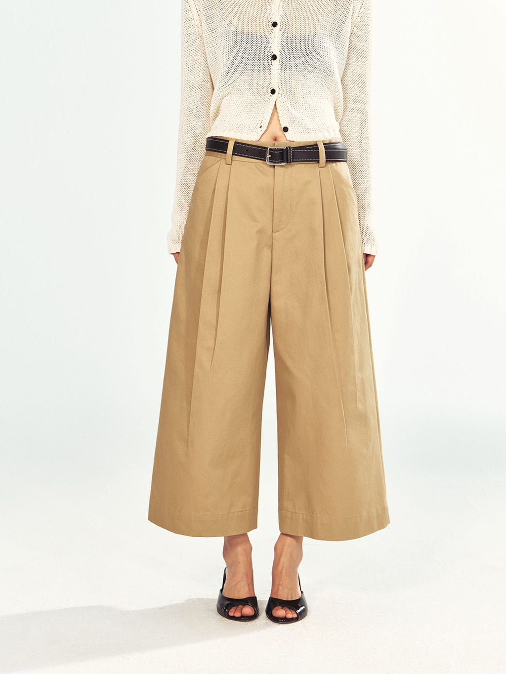 Cropped Casual Pleated Pants